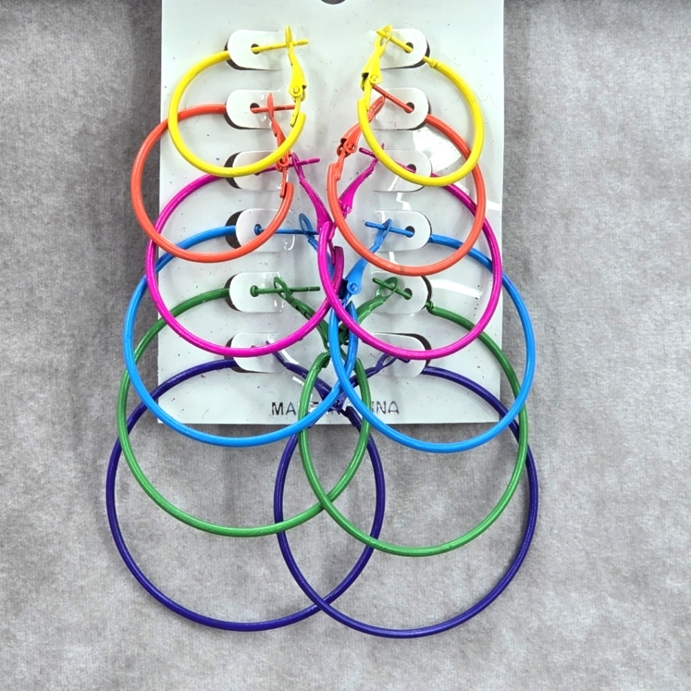 Rainbow Multi Color Mixed Sized Hoop Dangle Hook Fashion Jewelry JB2-21